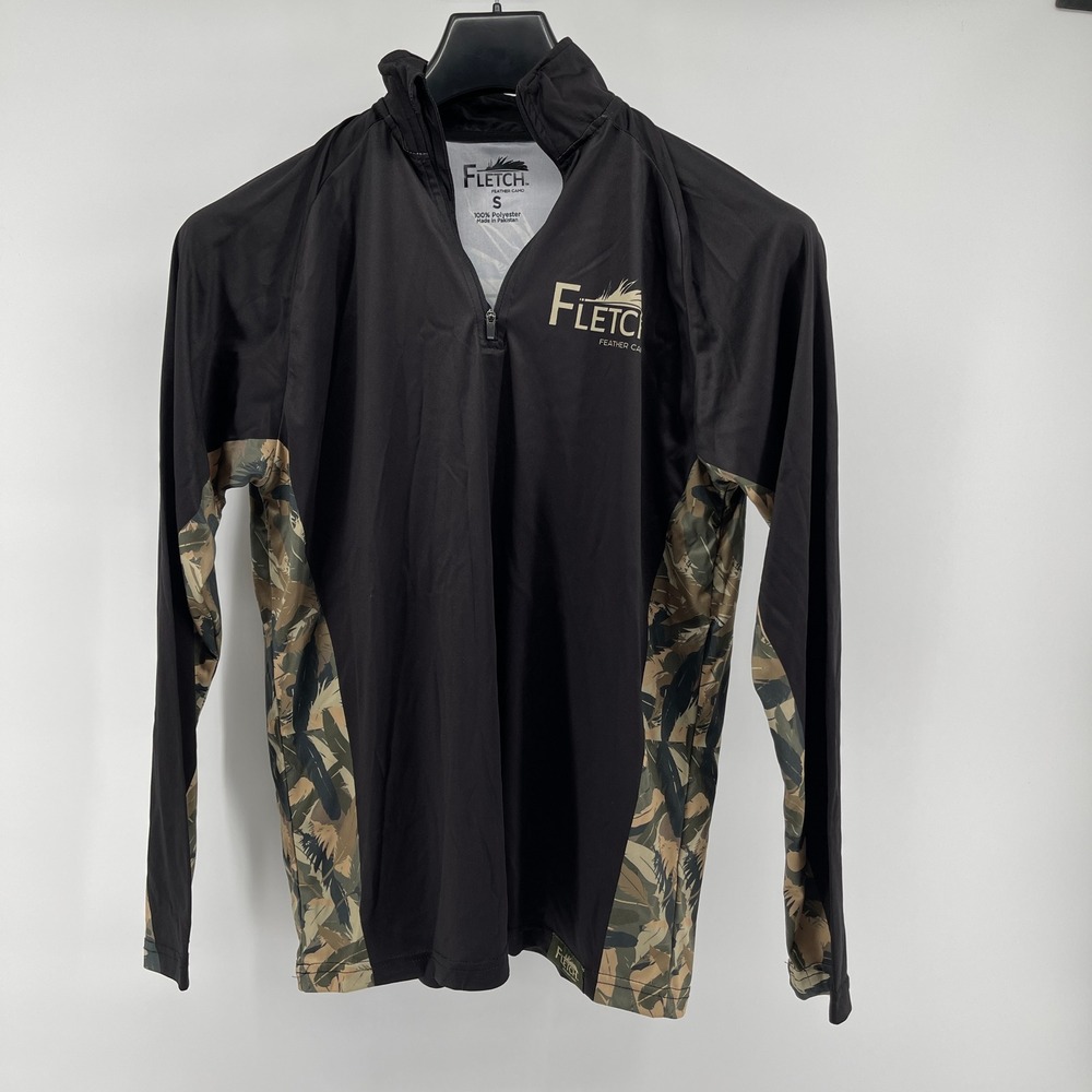 Fletch Feather Camo Pullover Shirt Mens Small‎ Black Camo 1/4 Zip Bird Hunting
